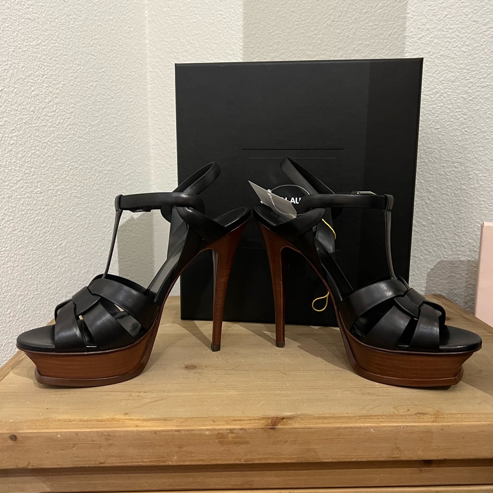 Saint Laurent Tribute Leather 105mm Platform Sandals NWT - Picture 7 of 10